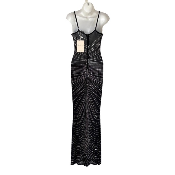 NWT Mew Mews Black Rhinestone Maxi Evening Statement Dress M New Years Eve NEW - Picture 9 of 16